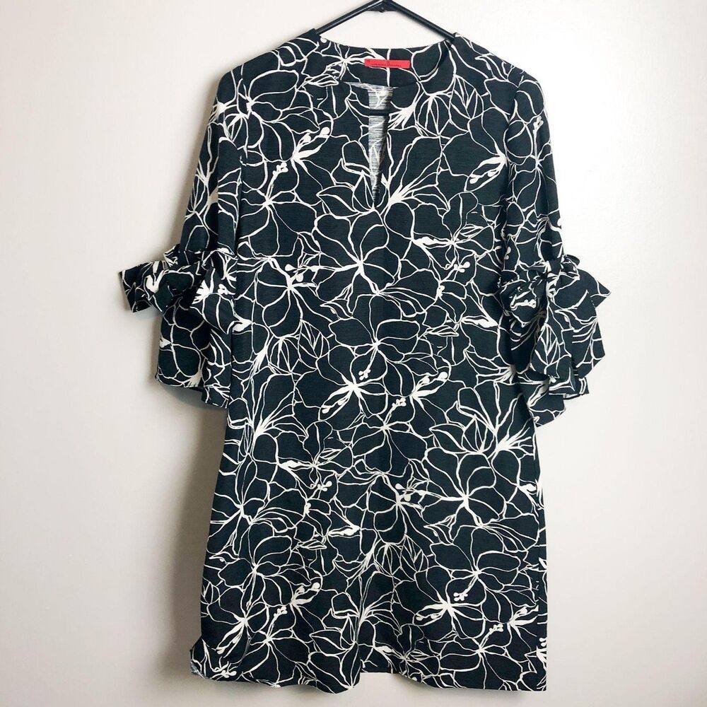Carolina Herrera Tropical Floral Tie Sleeve Dress xs